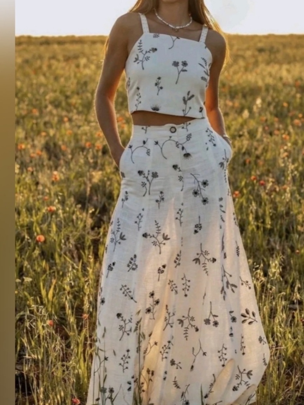 NWT Zara Embroidered Matching Set Top Small Skirt Medium